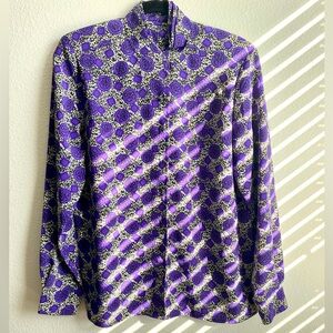 Vintage Patterned Button-Up Blouse